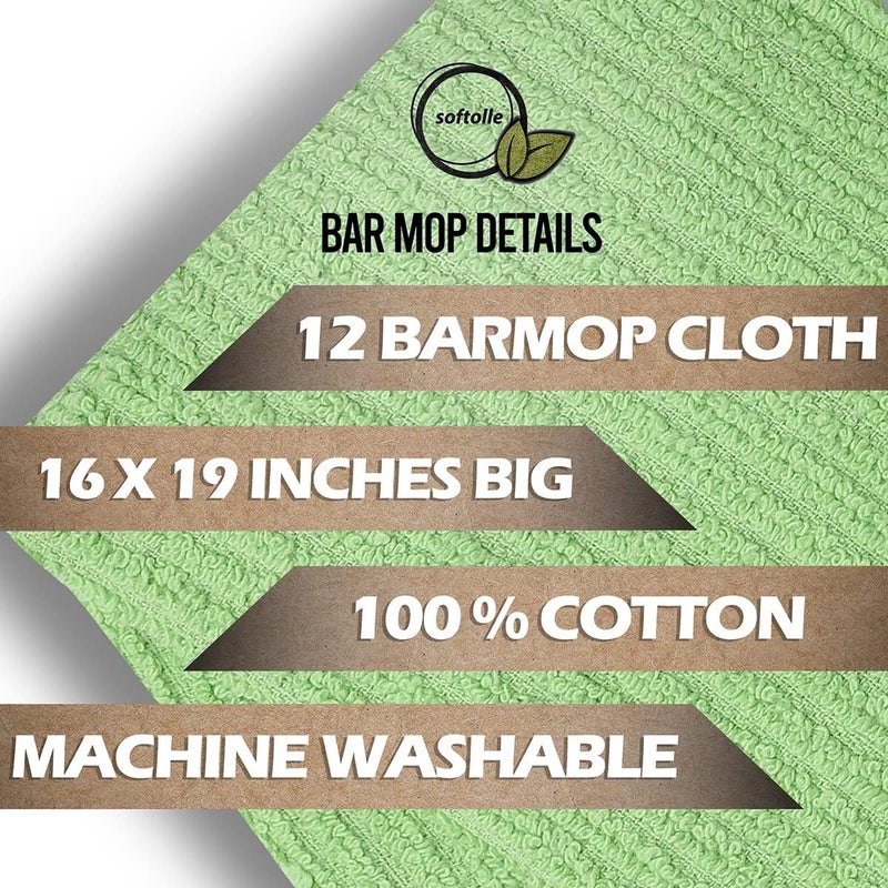 Softolle Bar Mop Towels, Pack of 12-16x19 Inches - 100% Cotton Super Absorbent Towels, Multi-Purpose for Home and Bar Cleaning (Light Green) - Image 4